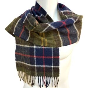 Bronte by Moon 🇬🇧 100% Lambswool Tartan Scarf – Olive, Navy & Red Plaid